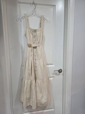 Tiered Cream Maxi Dress with Adjustable Straps and Waist Tie